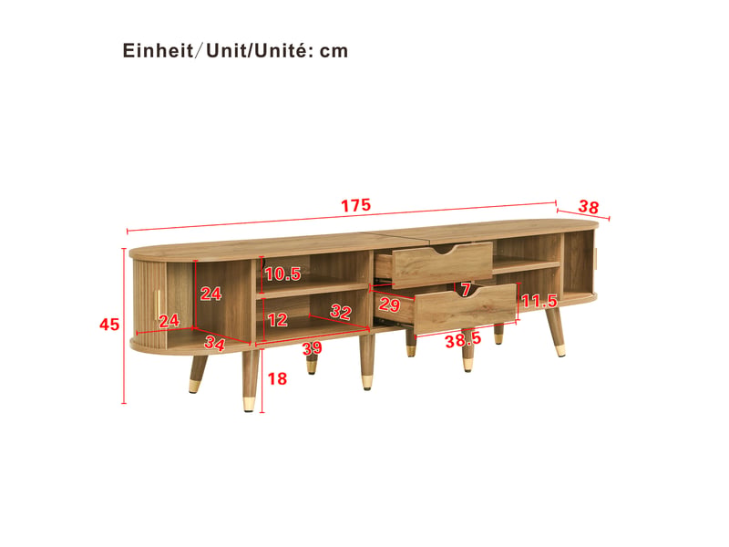  Meuble tv avec portes coulissantes 175 cm bois clair style rustique détails dorés  - Conforama C