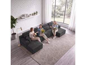 Canapé d'angle modulable 6 places en velours côtelé gris, 373,38 x 149,86 x 81,28 cm, forme en u, porte-gobelets, poches latérales, sans armature
