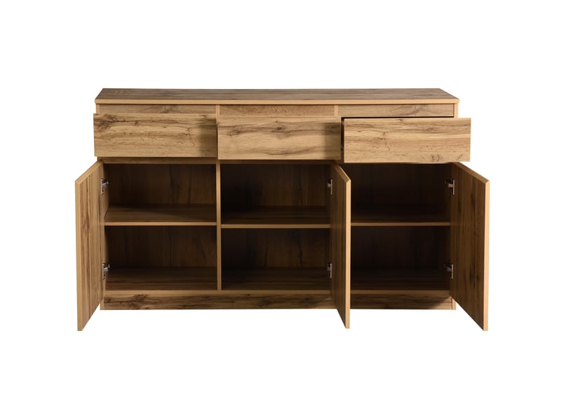  Buffet multifonction effet bois, 3 portes, 3 tiroirs, grande capacité, 135×40×81 cm  - Conforama D