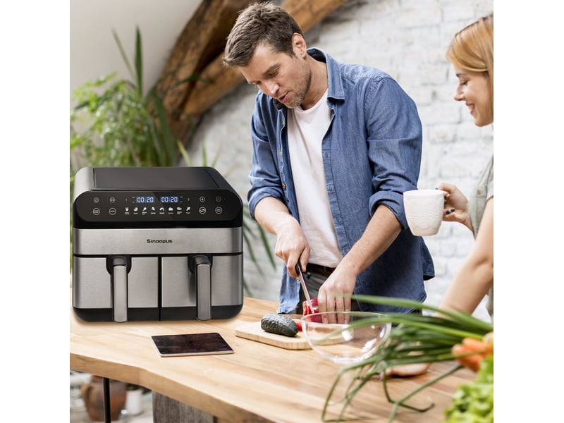  Friteuse à air 10l 40,5x30,7x38,5 cm double zone avec écran tactile led 8 fonctions noir  - Conforama B