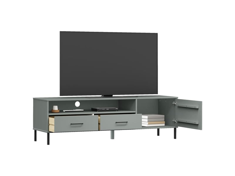  Meuble tv - banc tv - meuble de rangement avec pieds en métal gris bois de pin massif oslo  - Conforama C