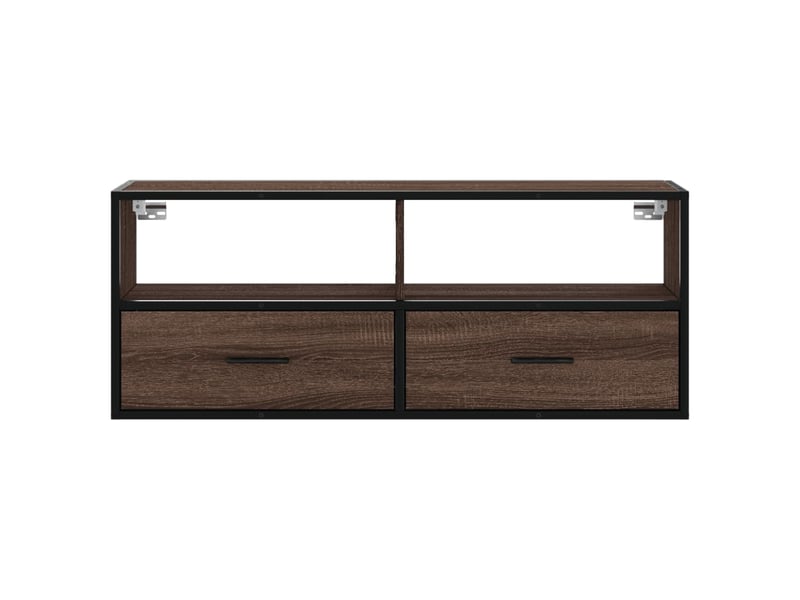 Meuble tv - banc tv - meuble de rangement chêne marron 100x31x39,5cm bois d'ingénierie et métal  - Conforama D