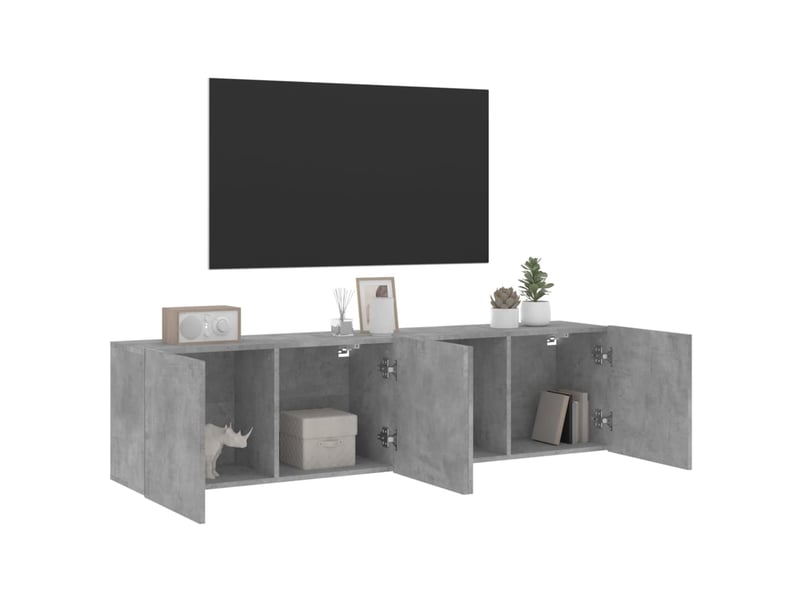  Lot de 2 meuble tv mural, meuble tv suspendu gris béton 80x30x41 cm  - Conforama E
