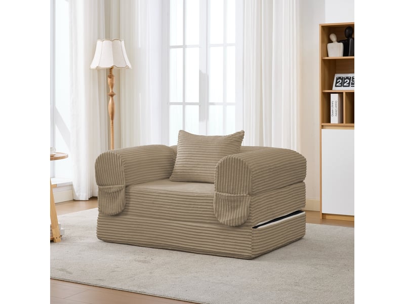  Fauteuil convertible 1 place en lit, velours côtelé marron, 120 x 85 cm  - Conforama D