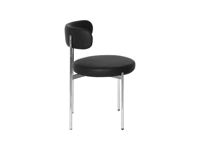  Lot de 2 chaises rondes vintage acier chromé et simili cuir noir - lola  - Conforama E