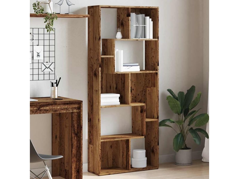  Bibliothèque, meuble de rangement salon vieux bois 67x24x161 cm bois d'ingénierie  - Conforama C