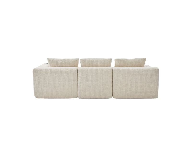  Canapé d’angle modulable 3 places avec poches latérales - lpospi - méridienne en chenille beige 261 × 165 × 80 cm  - Conforama E