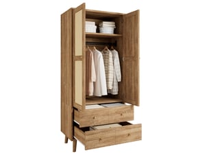 Armoire 2 portes 80x50x180 cm – noyer naturel – penderie, étagères, 2 tiroirs et pieds surélevés