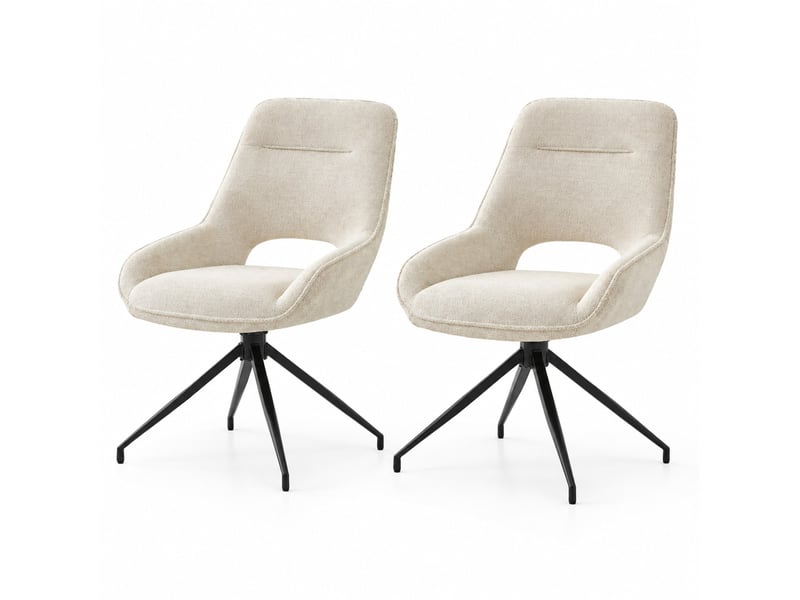  Lot de 2 chaise de salle à manger 50x49 cm rotative 360°, dossier ergonomique, assise confort, beige+noir, tissu+métal  - Conforama A