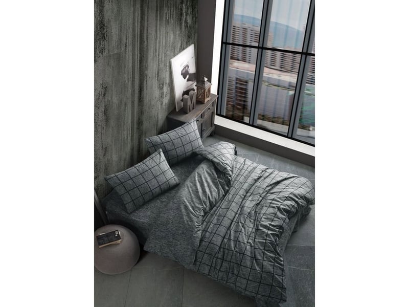 Parure housse de couette coton renforcé noir 240x220 avec 2 taies 60x60 fermeture boutons 108CZY61214 - Conforama A