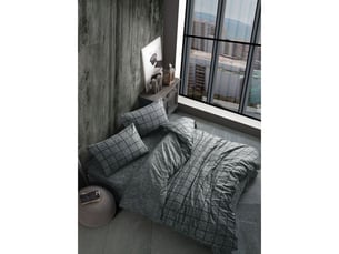 Parure housse de couette coton renforcé noir 240x220 avec 2 taies 60x60 fermeture boutons