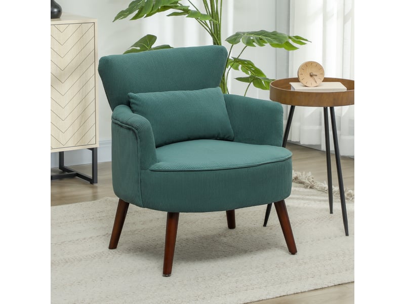  Fauteuil d'accent 69x69.5x78cm – fauteuil lounge individuel avec coussin lombaire et pieds en bois massif – velours côtelé - vert foncé  - Conforama B