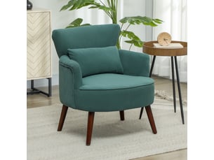Fauteuil d'accent 69x69.5x78cm – fauteuil lounge individuel avec coussin lombaire et pieds en bois massif – velours côtelé - vert foncé