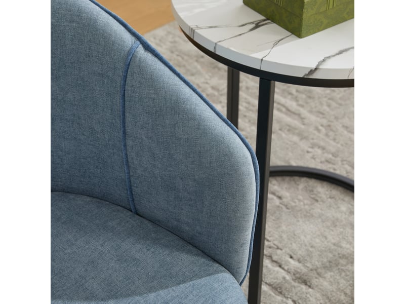  Fauteuil pivotant ergonomique à dossier haut, accoudoirs larges et rotation à 360 degrés, en chenille bleue  - Conforama E