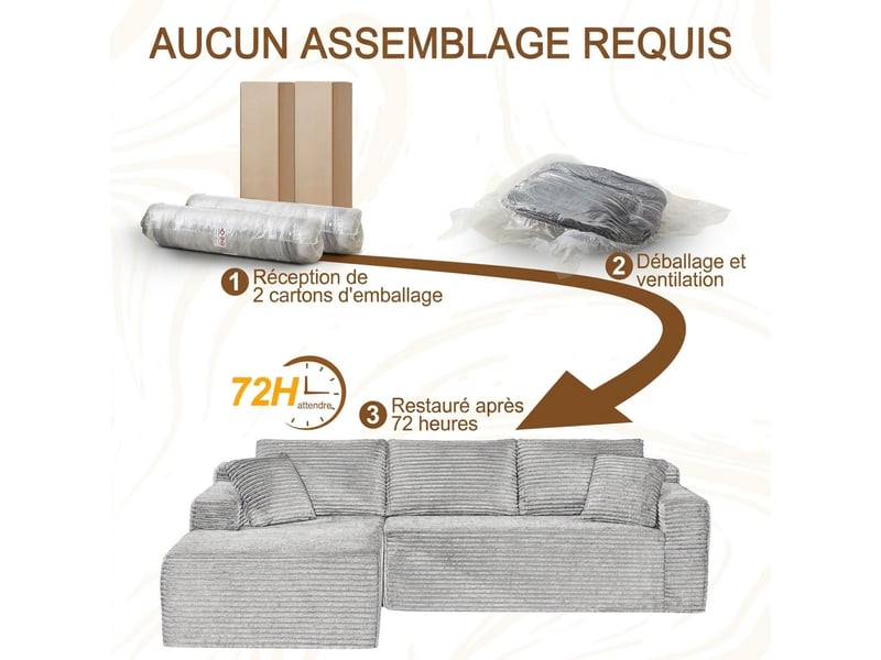 Canapé d'angle modulable 4 places en l - mousse à mémoire de forme 252,5 x 163 cm sans montage - Conforama W