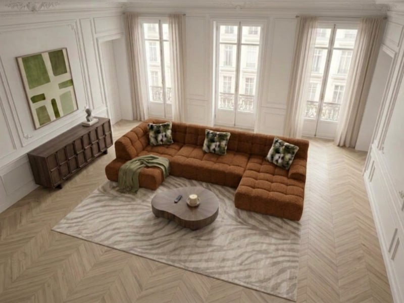  Bobochic canapé panoramique avance-recule électrique andre tissu texturé orange  angle gauche ANDRE - Conforama D