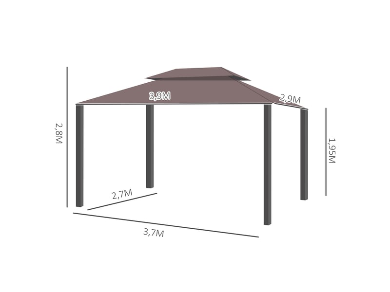  Pavillon de jardin - outsunny - dimensions - couleur café - cadre en aluminium robuste 390x290x280cm - Conforama C