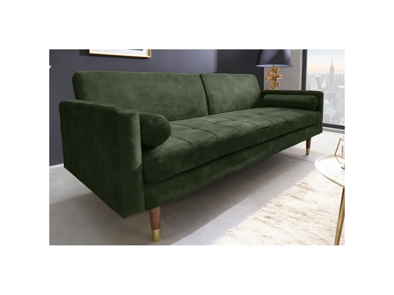 Canapé droit atelia vert foncé convertible – canapé-lit design en velours avec structure en bois massif  - Conforama B