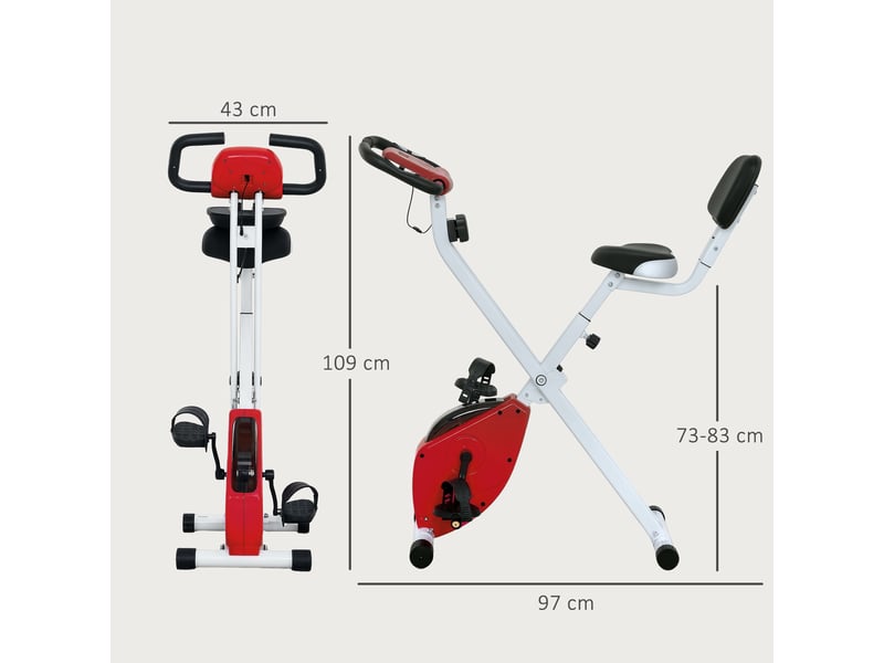  Vélo d'appartement pliable- collaboration .fr x ffhandball - 8 niveaux de résistance, dossier selle réglable, rouge  - Conforama E