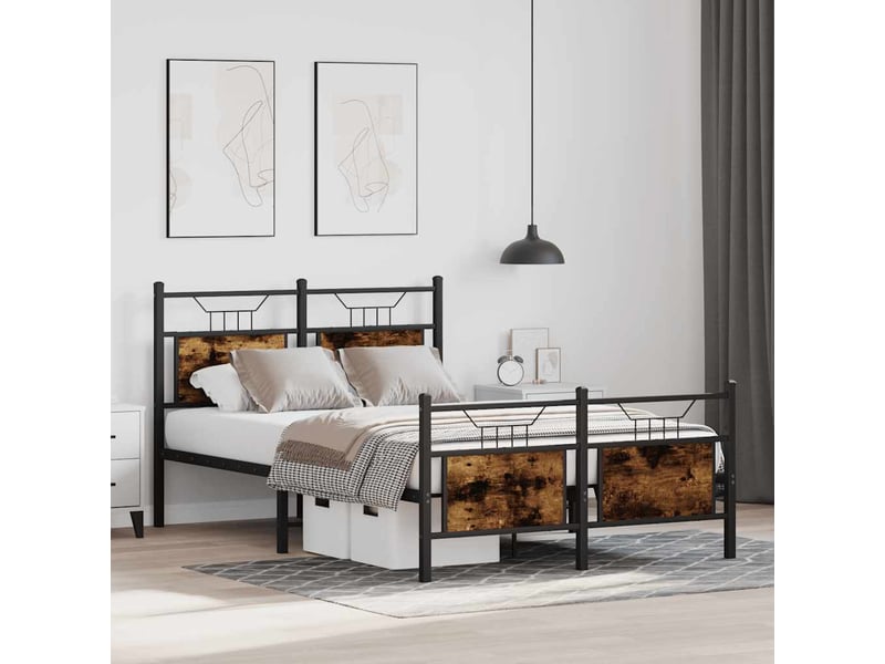  Lit double- lit adulte -  cadre de lit sans matelas chêne fumé 120x190 cm bois ingénierie  - Conforama C