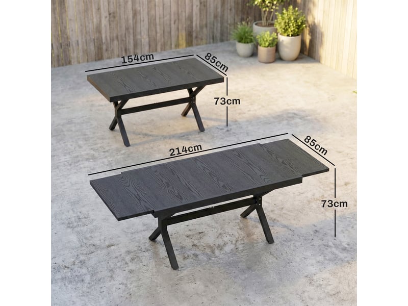 Table de jardin extensible aluminium, acier gris foncé 214x85x73cm - Conforama E