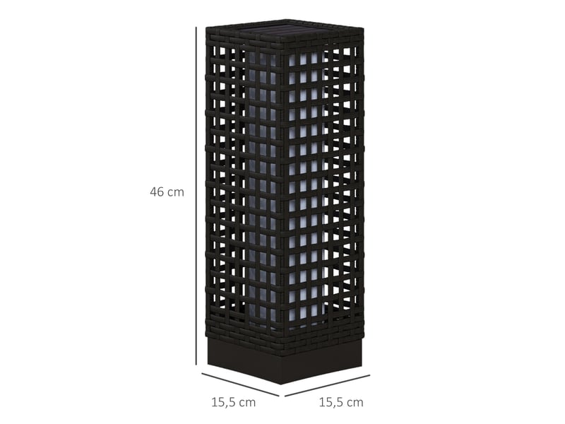  Lampe solaire de jardin,meulva,15,5x15,5x46 cm,avec capteur,acier et résine tressée,noire  - Conforama C