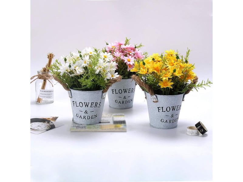  Fleurs artificiels interieur 1 pcs, fleurs artificielles avec pot en métal artificielle plante decoration pour mariage extérieur bureau table jardin nouveau cadeau de maison, marguerite(rose r  - Conforama C