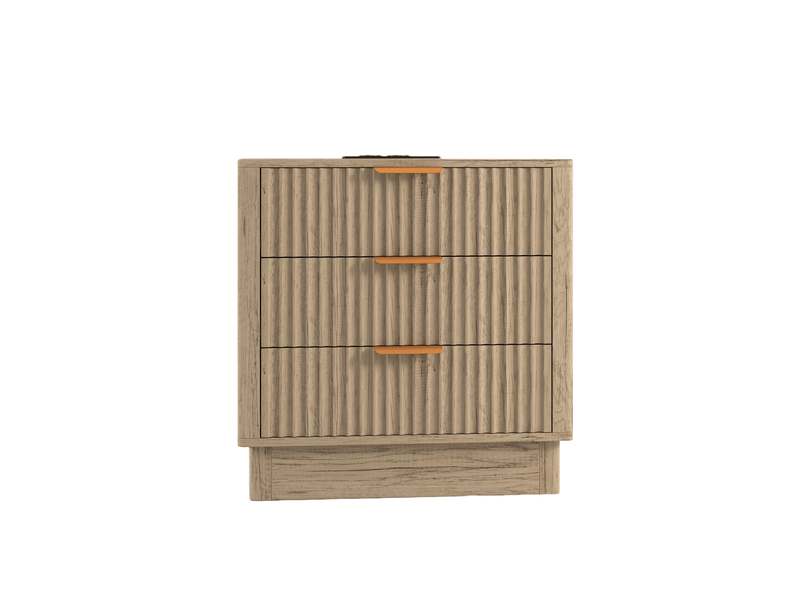 Table de chevet 3 tiroirs avec prise intégrée 60x40x60 cm chêne clair - Conforama D