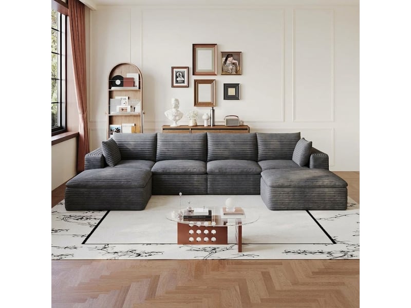  Canapé nuage 340 cm en velours côtelé 6 places gris foncé modulable sans montage  - Conforama D