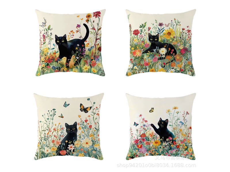  Lot de 4 housses de coussin 45x45cm, motif chat – déco intérieure pour canapé et chambre (sans oreiller)  - Conforama A