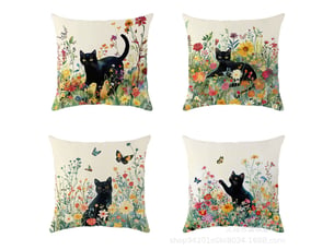 Lot de 4 housses de coussin 45x45cm, motif chat – déco intérieure pour canapé et chambre (sans oreiller)