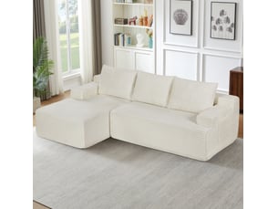 Canapé d'angle compressé gauche convertible <strong>ELVMI</strong> <strong></strong> 4 places Velours côtelé beige