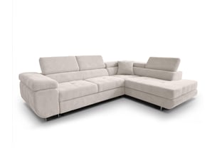 Canapé d'angle droit convertible <strong>AX LIVING </strong> <strong>Konak</strong> 4 places Velours côtelé blanc avec coffre de rangement