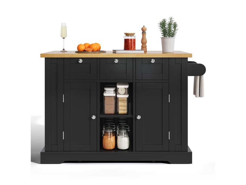  Îlot de cuisine 132 cm – plateau pliant, rangements intégrés, roulettes – blanc, gain de place, idéal petits espaces  - Conforama A