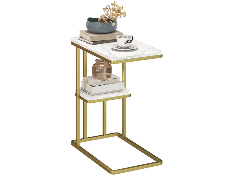  Table d'appoint en c 2 niveaux effet marbre blanc et acier doré 50 x 30 x 57,5 cm  - Conforama B