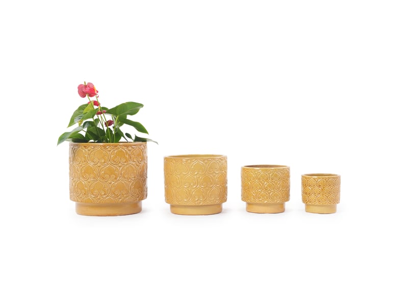  Lot de 4 pots de fleurs 38x38x35 cm, diamètres 3831,52419 cm, céramique, jaune chaud  - Conforama B