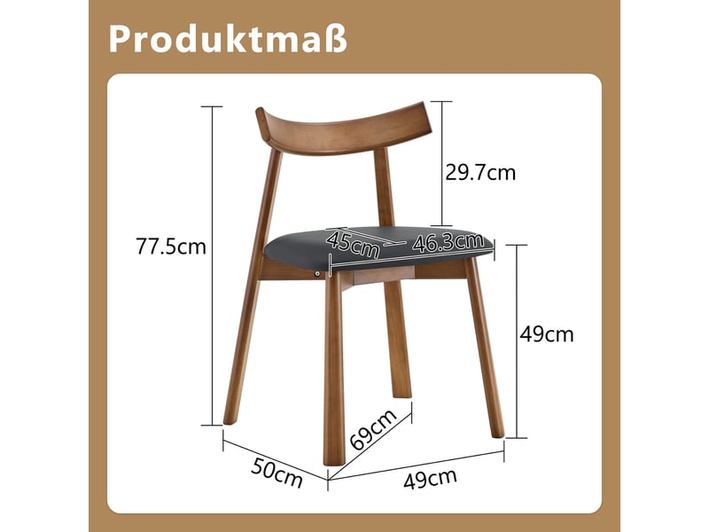  Lot de 2 chaises de salle à manger,50x49x77,5 cm,similicuir,noir  - Conforama C