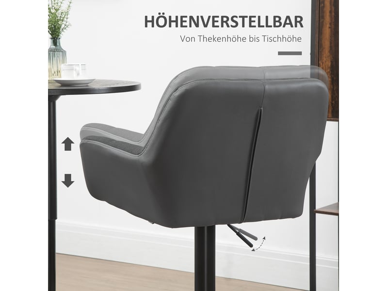  Tabouret de bar lot de 2 réglable en hauteur pivotant à 360 degrés avec dossier et repose-pieds en tissu gris  - Conforama D