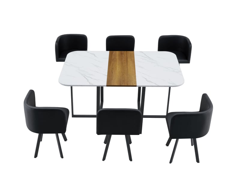  Ensemble table et 6 chaises 149.86x100.33x78.74 cm mdf et métal blanc, bois et noir  - Conforama A