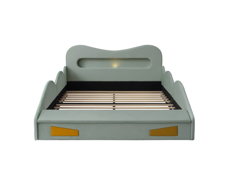  Lit enfant voiture 140x200 cm avec rangement, liseuse et port de charge, vert, sans matelas  - Conforama D