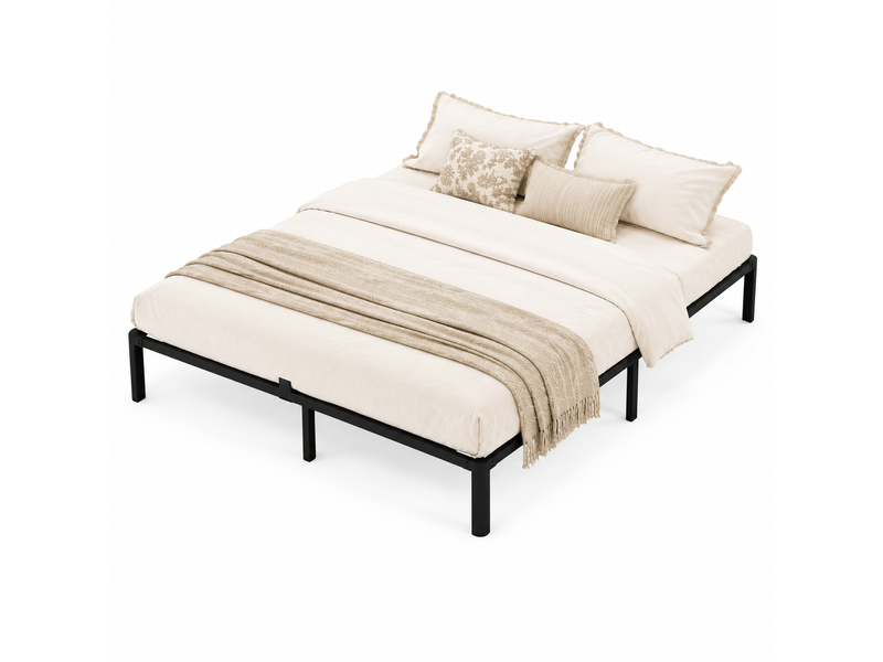 Lit 140x200 cm, lit double avec cadre de lit métallique et sommier à lattes, design minimaliste, grand espace de rangement sous le lit, structure robuste et silencieuse, charge maximale 500 kg, noir  - Conforama A