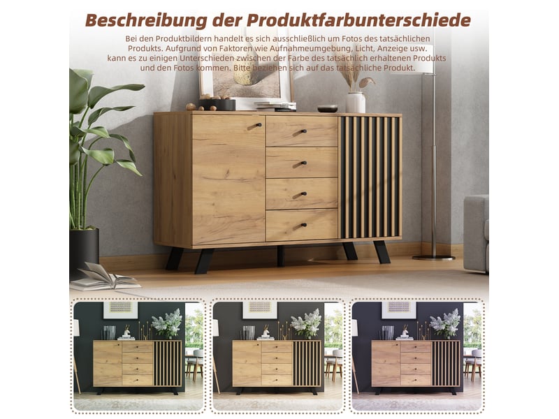  Ensemble meuble tv et buffet 150120 cm – décor bois naturel et noir – 9 espaces de rangement  - Conforama E