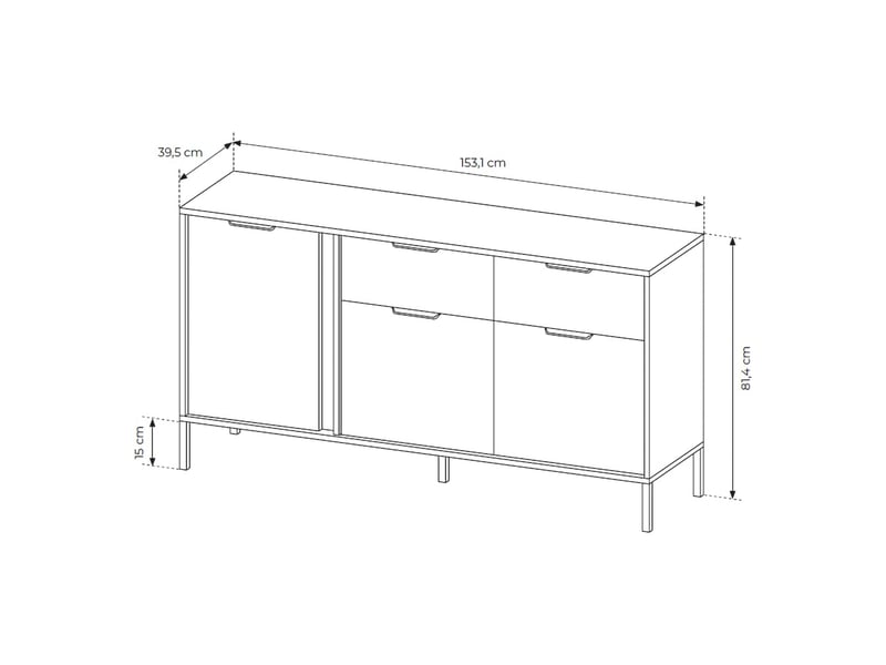  Buffet hametesi, armoire 2 tiroirs, 153x40x81h cm noir Hametesi - Conforama D