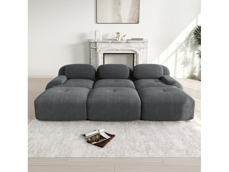  Canapé modulaire 3 places 298x178x70 cm livraison sans montage velours côtelé gris  - Conforama C