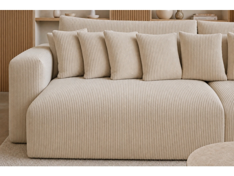  Suzie - canapé droit convertible petit velours côtelé 4 places beige  - Conforama D