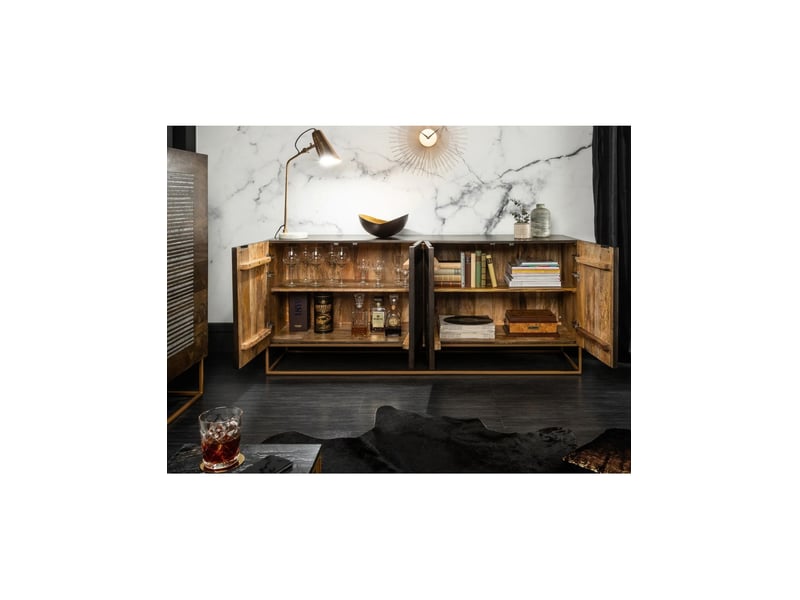 Buffet ambria 177 cm en bois de manguier et pierre d'agate – 4 portes et pieds métal doré - Conforama E