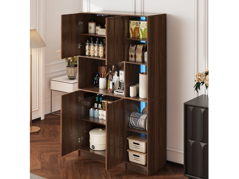  Armoire de cuisine haute 105x40x180 cm avec led et prises, coloris noyer  - Conforama D
