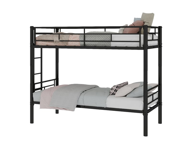  Lit superposé métal 2 x 90 x 190 cm, convertible en 2 lits simples, avec échelle et garde-corps, noir  - Conforama A