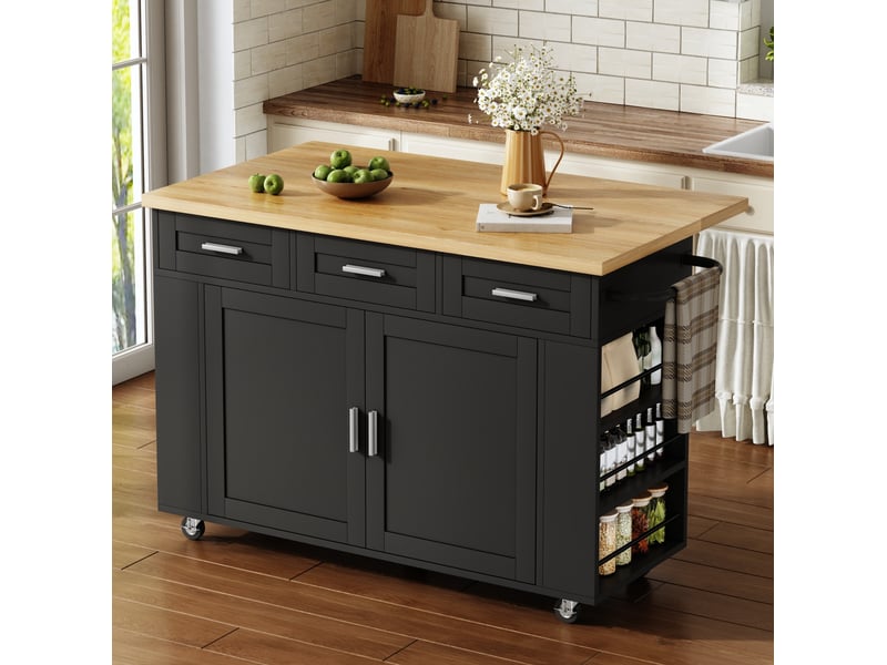  Desserte de cuisine 120x70x84 cm avec plateau rabattable, naturel et noir  - Conforama B