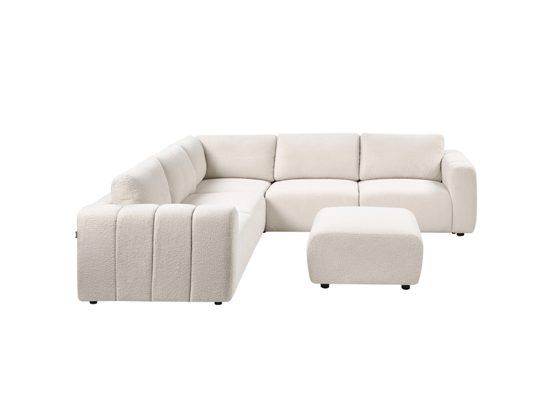 Canapé d'angle modulable 5 places kivvik bouclé blanc cassé avec ottoman côté droit - Conforama D